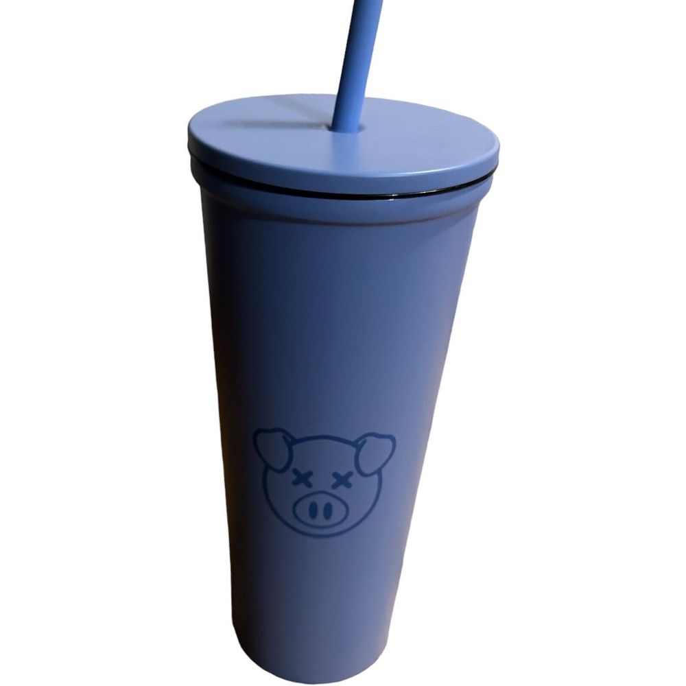 Shane Dawson Pig Tumbler Cup Light Blue With Lid & Straw